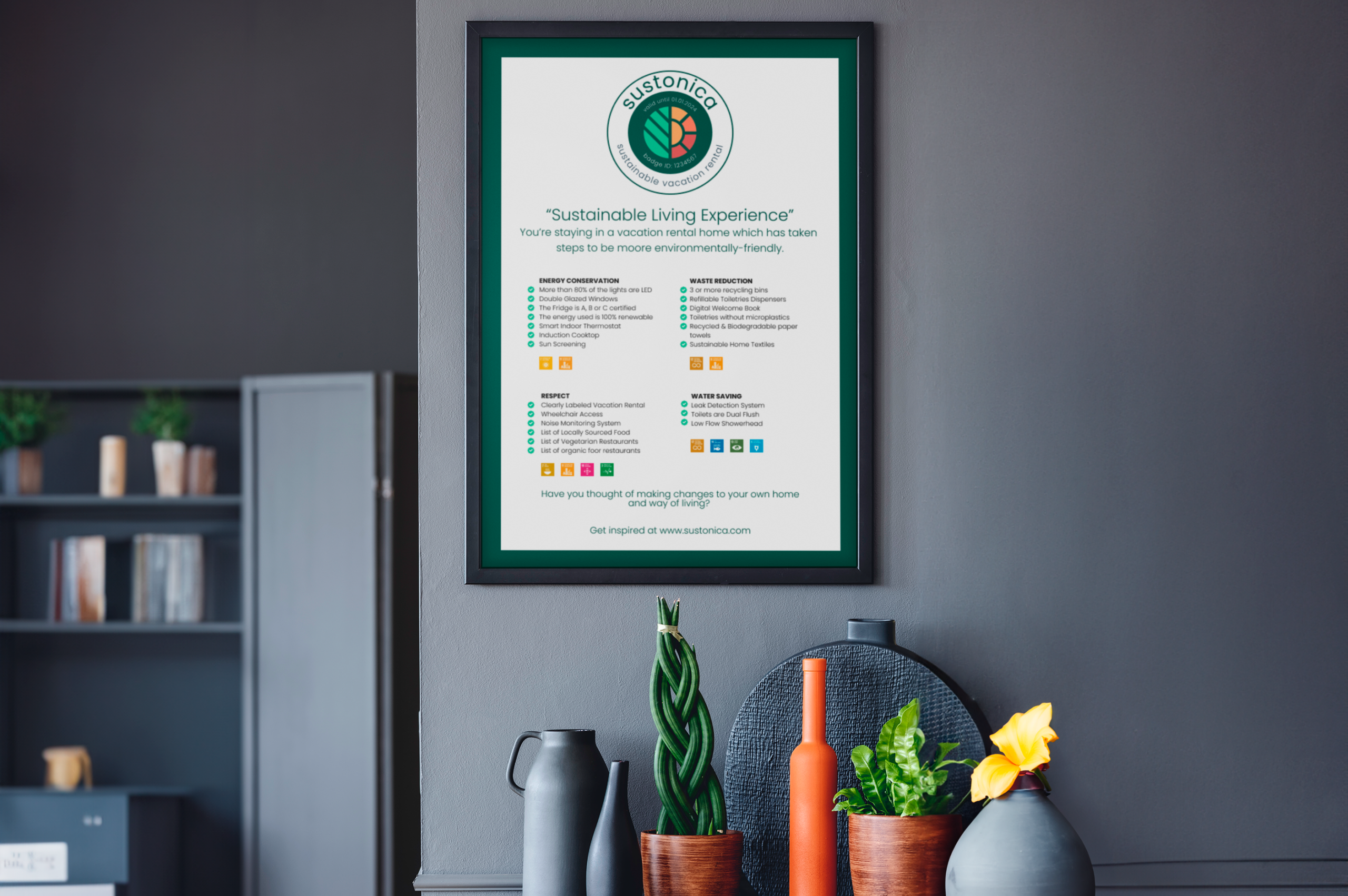 sustonica sustainability chart in living room