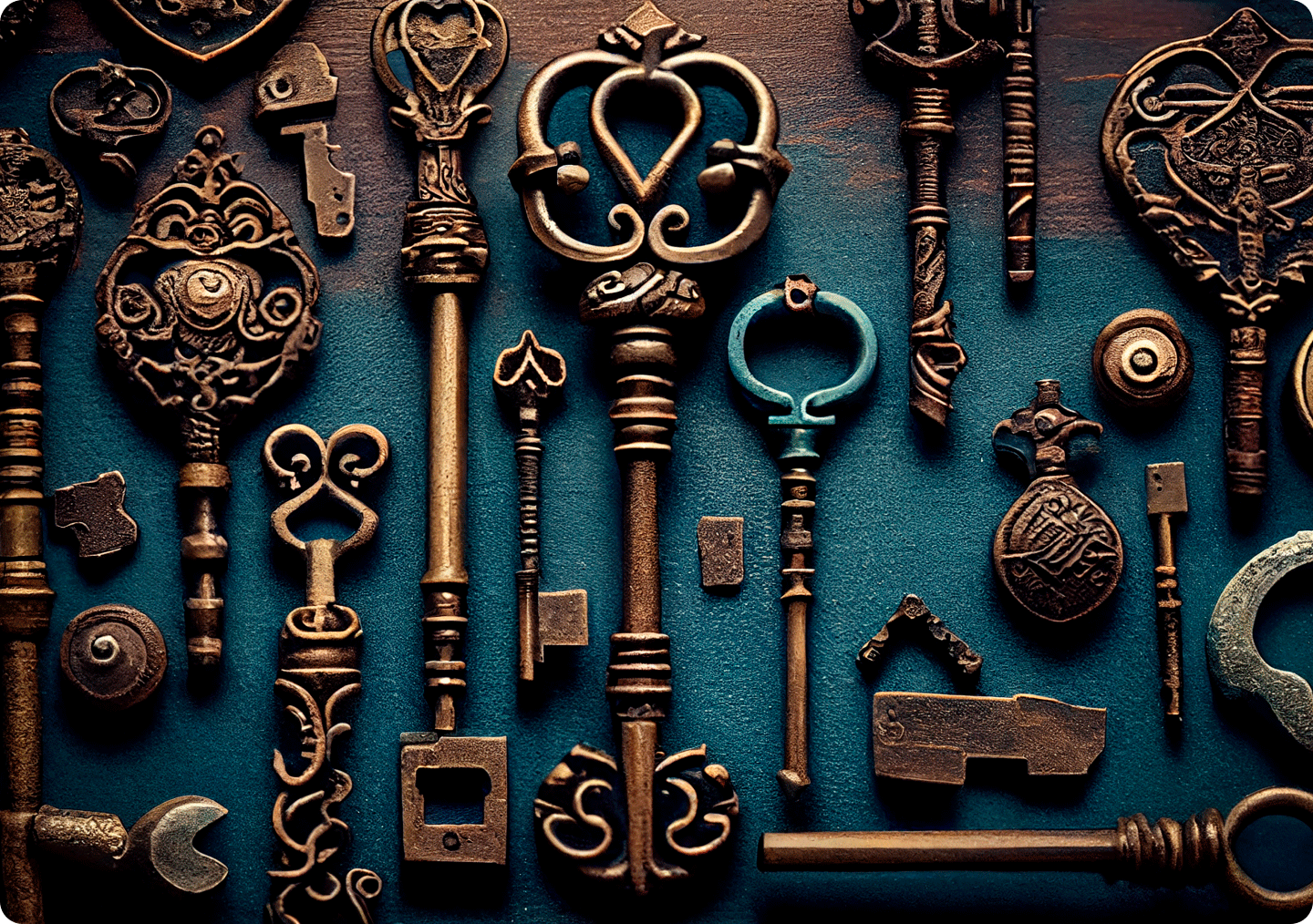 Teal table with countless keys of Sustainable Vacation Rental Awards
